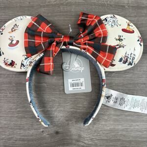 NWT Disney Parks Minnie Mouse Holiday Ears Headband Plaid Bow Ski Winter Sports
